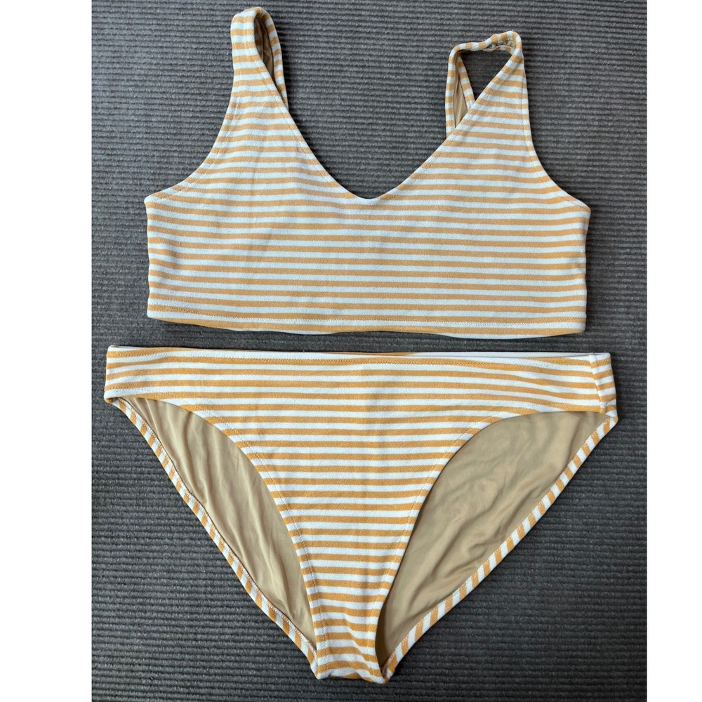 Old Navy Womens 3X Orange White Striped Bikini Set V-Neck Two Piece Swimsuit